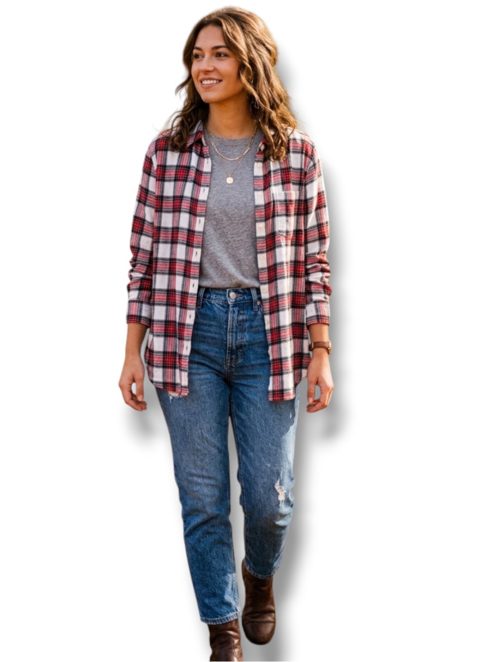 LOFT Red Plaid Cotton Flannel Button Down Shirt M